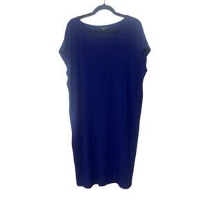 Eileen Fisher Asymmetrical Neck Jersey T-Shirt Dress Royal Blue Oversized M